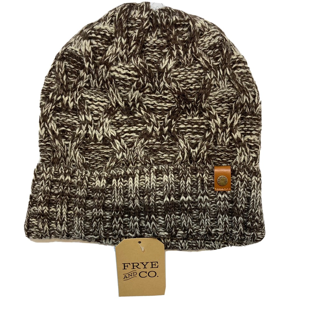 Frye & Co NEWChocolate Brown‎ Cable Knit Beanie Cuff Knitted Cap Hat-OSFM